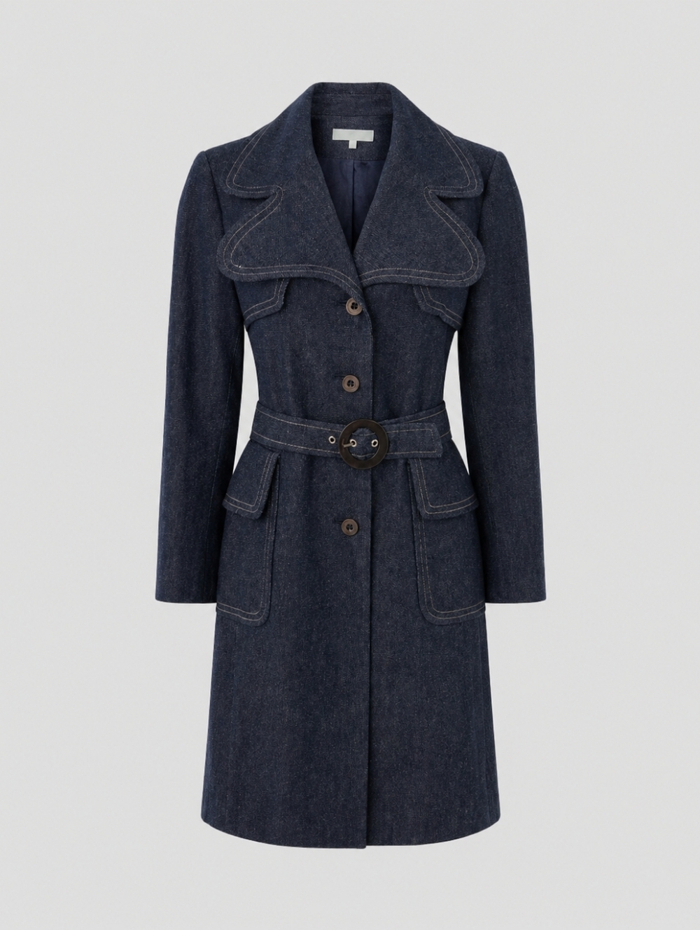 Women's Denim Belted Wool-Blend Coat